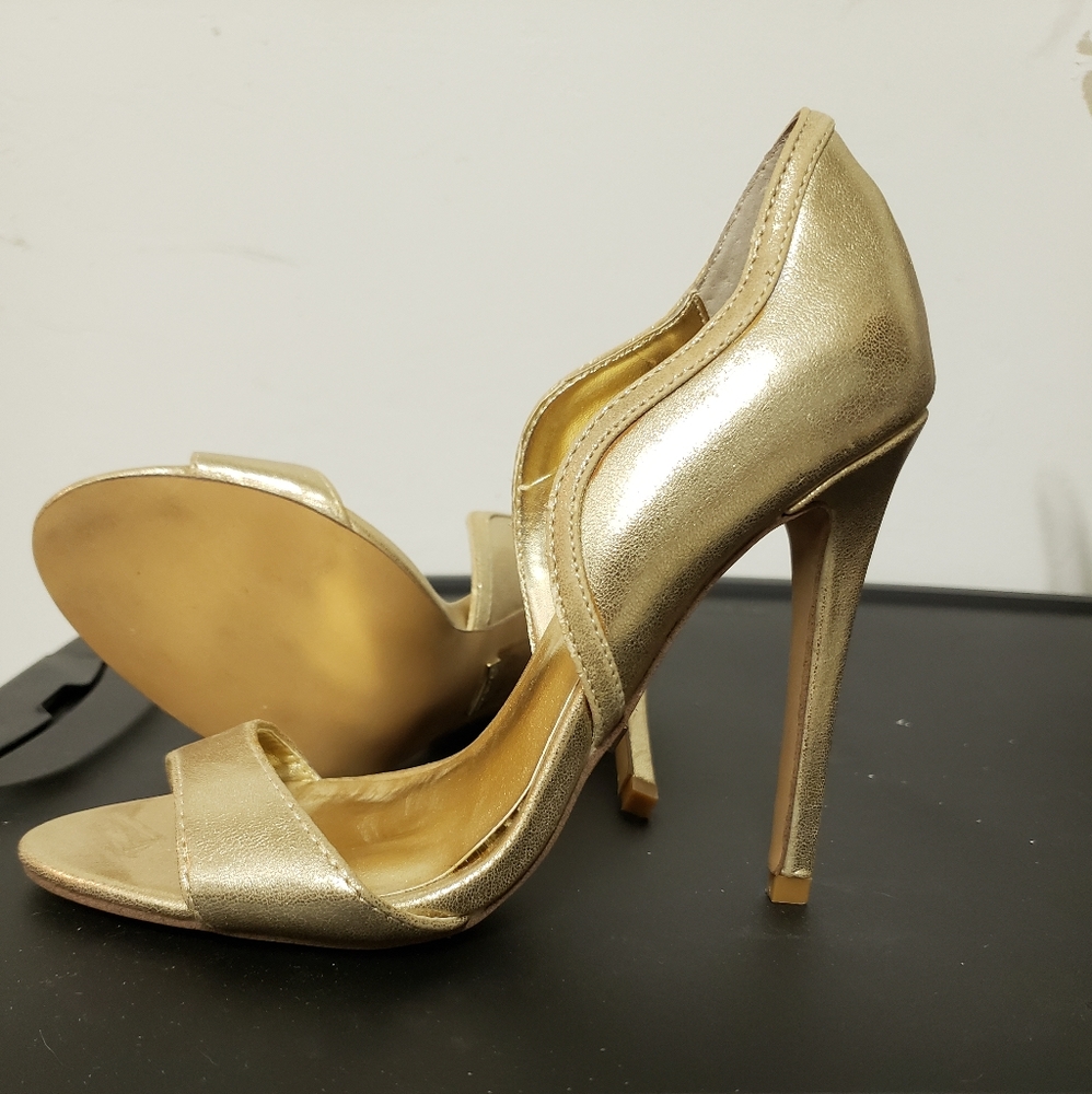 Bebe Open-toe Gold Pumps